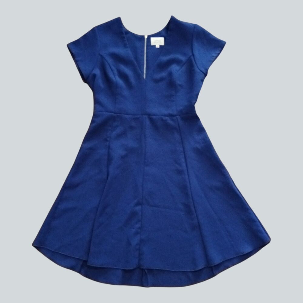 Aritzia Wilfred Womens Blue Fit Flare Dress Size 6 V Neck Zip Back Party